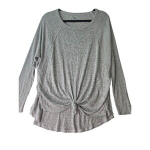 SO Lounge Life Womens M Gray Knit Tie Front Top Y2K Cozy Long Sleeve